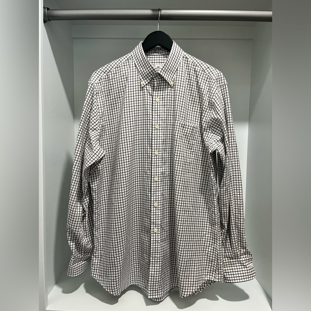 Peter Millar Nanoluxe Easycare black and brown check Button Down Shirt Large